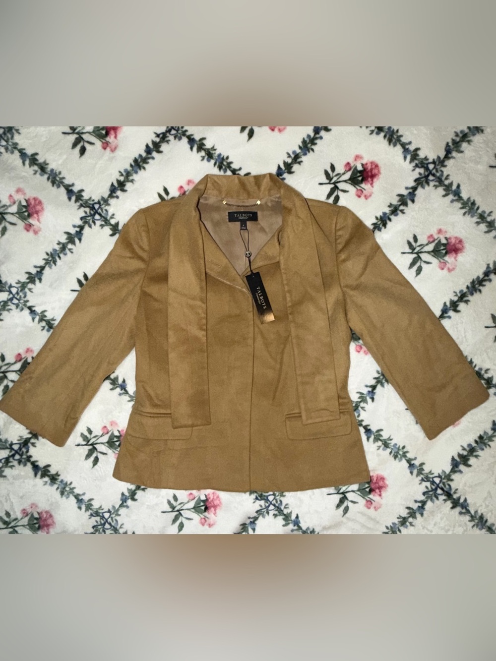 Talbots Camel Scarf-Detail Blazer